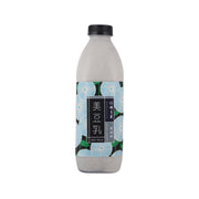 950 mL black sesame soymilk bottle with black cap and turquoise patterned label