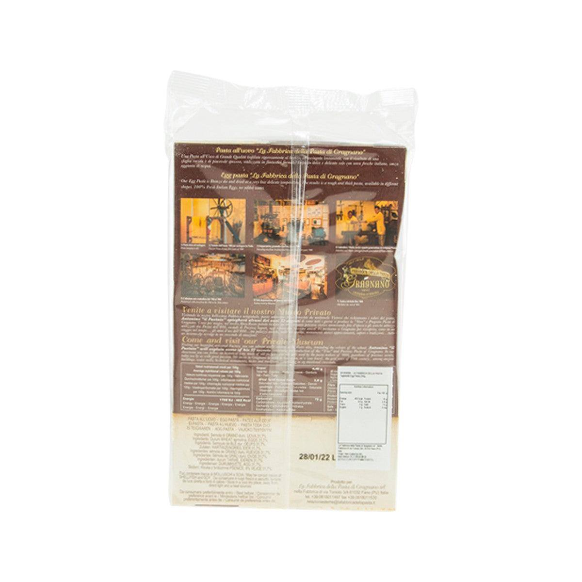 LA FABBRICA DELLA egg tagliatelle pasta bag, back label view