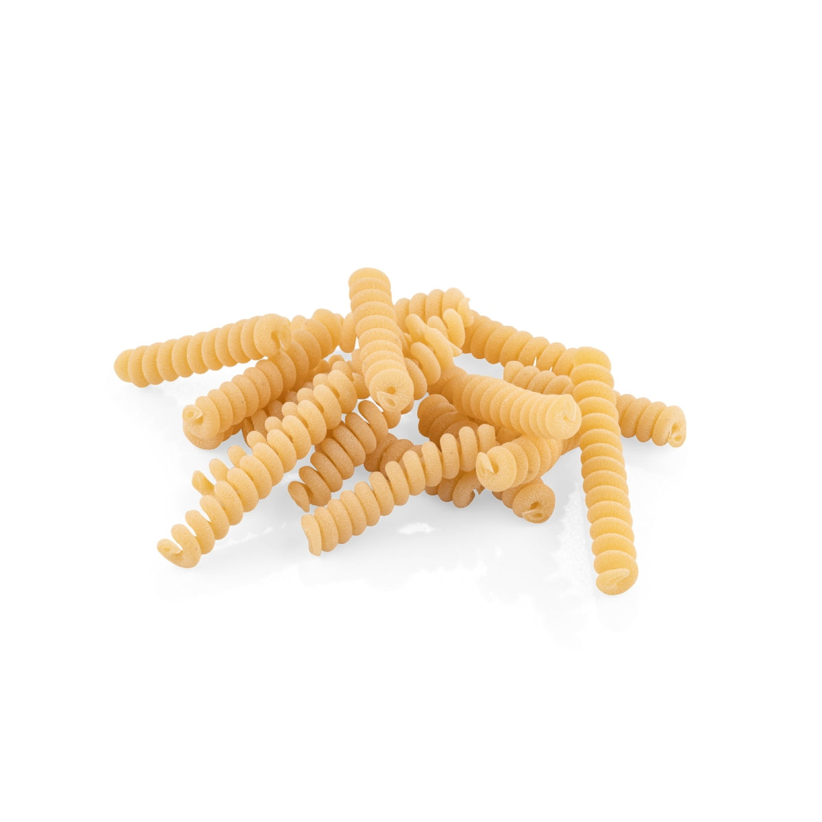 Loose cavatappi pasta shapes, short curled ridged shells