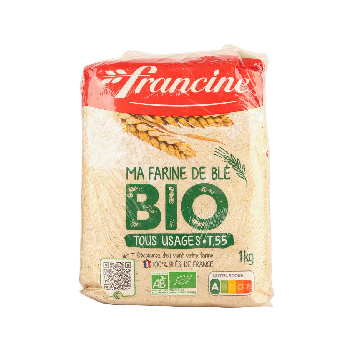 FRANCINE organic wheat flour 1 kg bag, printed label with wheat and BIO text