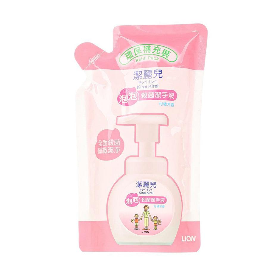 KIREI foaming hand soap refill pouch, pink and white with pump graphic