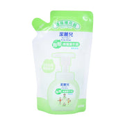 Foaming hand soap refill pouch, green and white with pump graphic and grape scent