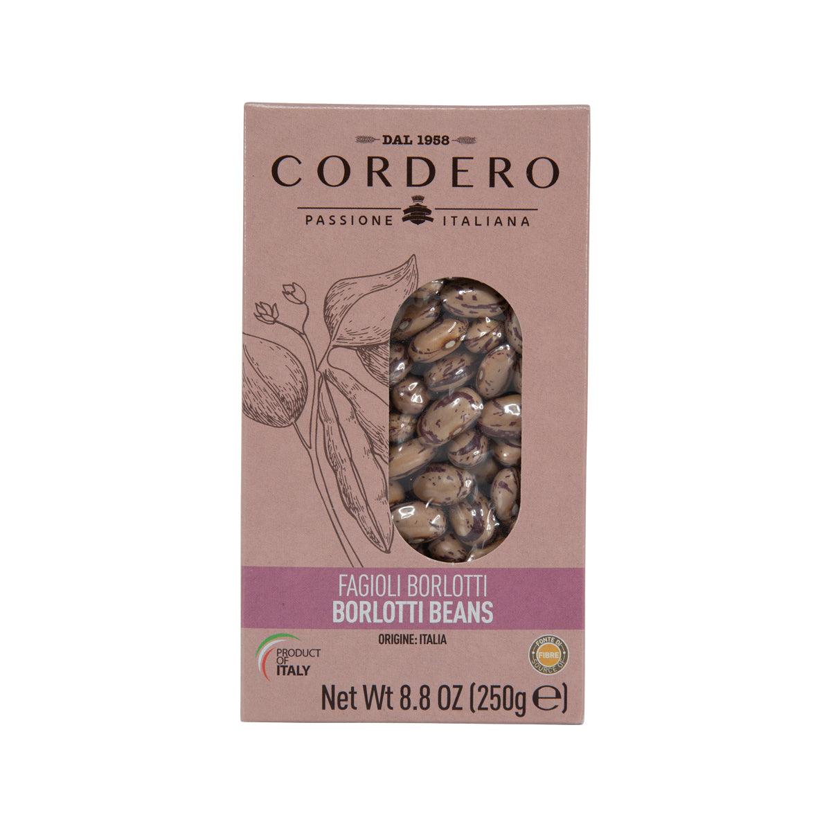 CORDERO Borlotti beans 250g carton with window showing dark speckled beans