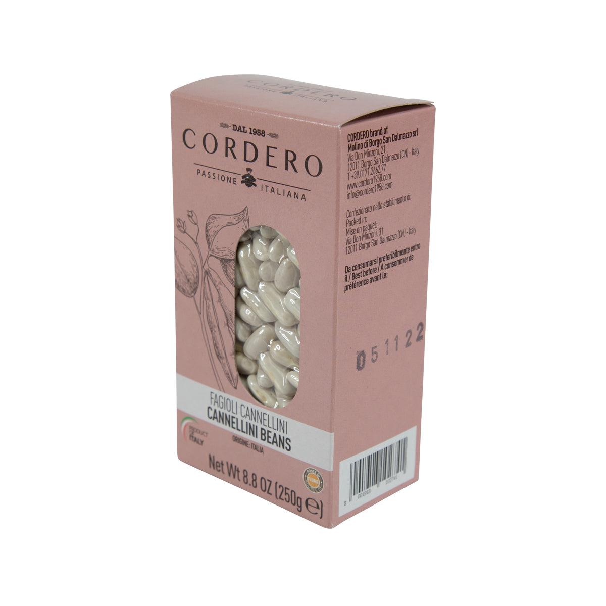 Cannellini bean carton side with window showing pale white beans, 250 g