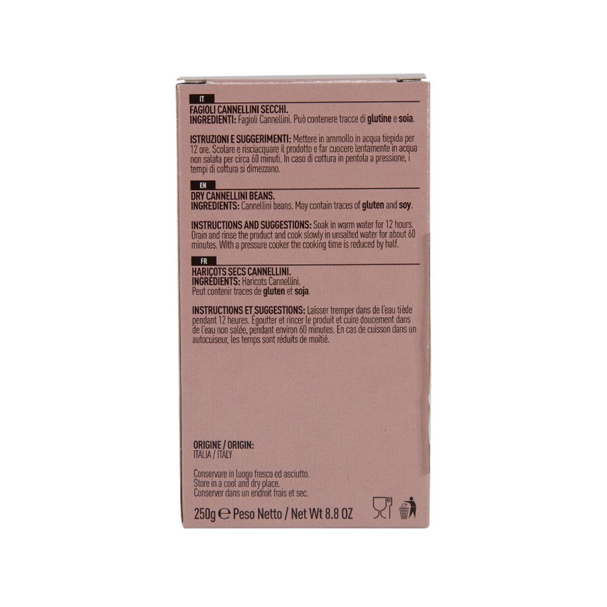 Cannellini bean carton back with ingredient and instruction panel, 250 g