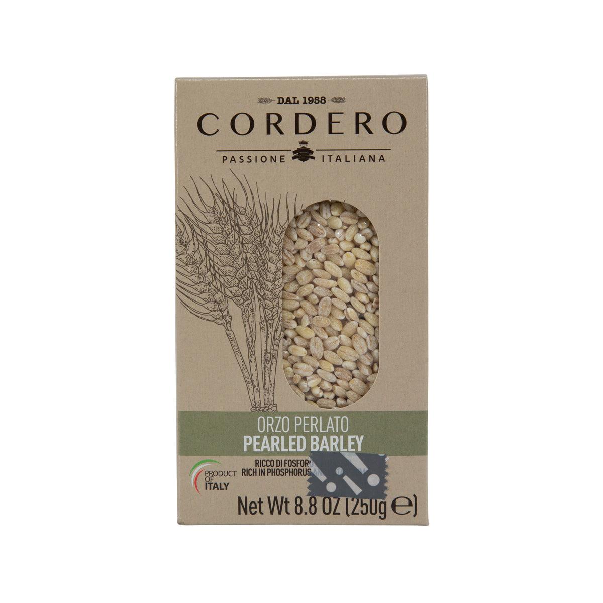 CORDERO pearled barley box with window showing beige grains, 8.8 oz (250 g).