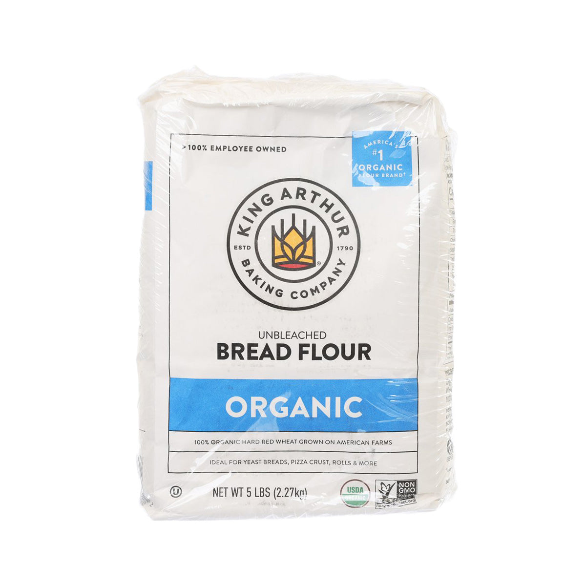 KING ARTHUR Organic unbleached bread flour bag, 2.27 kg, front label