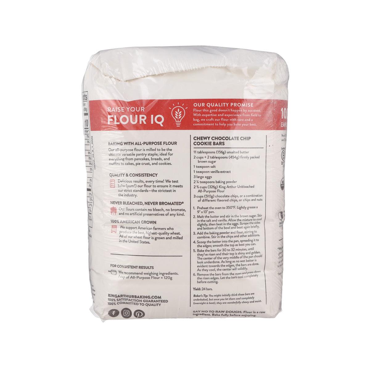 KING ARTHUR organic all-purpose flour bag, unbleached back panel
