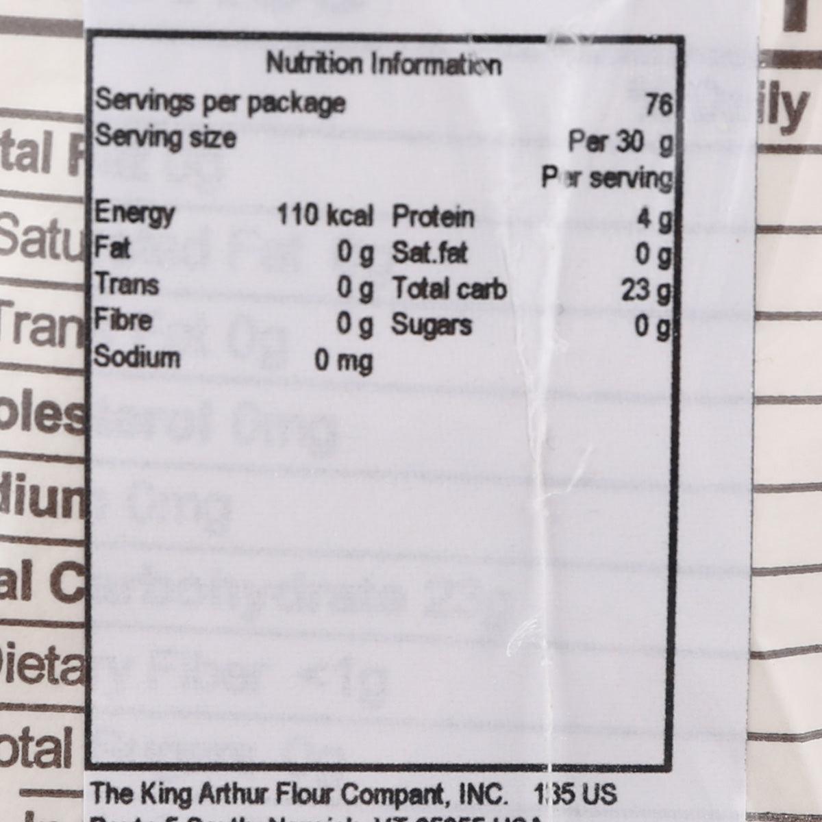 Nutrition information panel on KING ARTHUR unbleached all-purpose flour