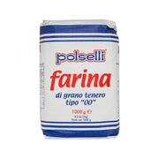 POLSELLI 00 flour bag, white paper with blue stripes and bolselli branding front