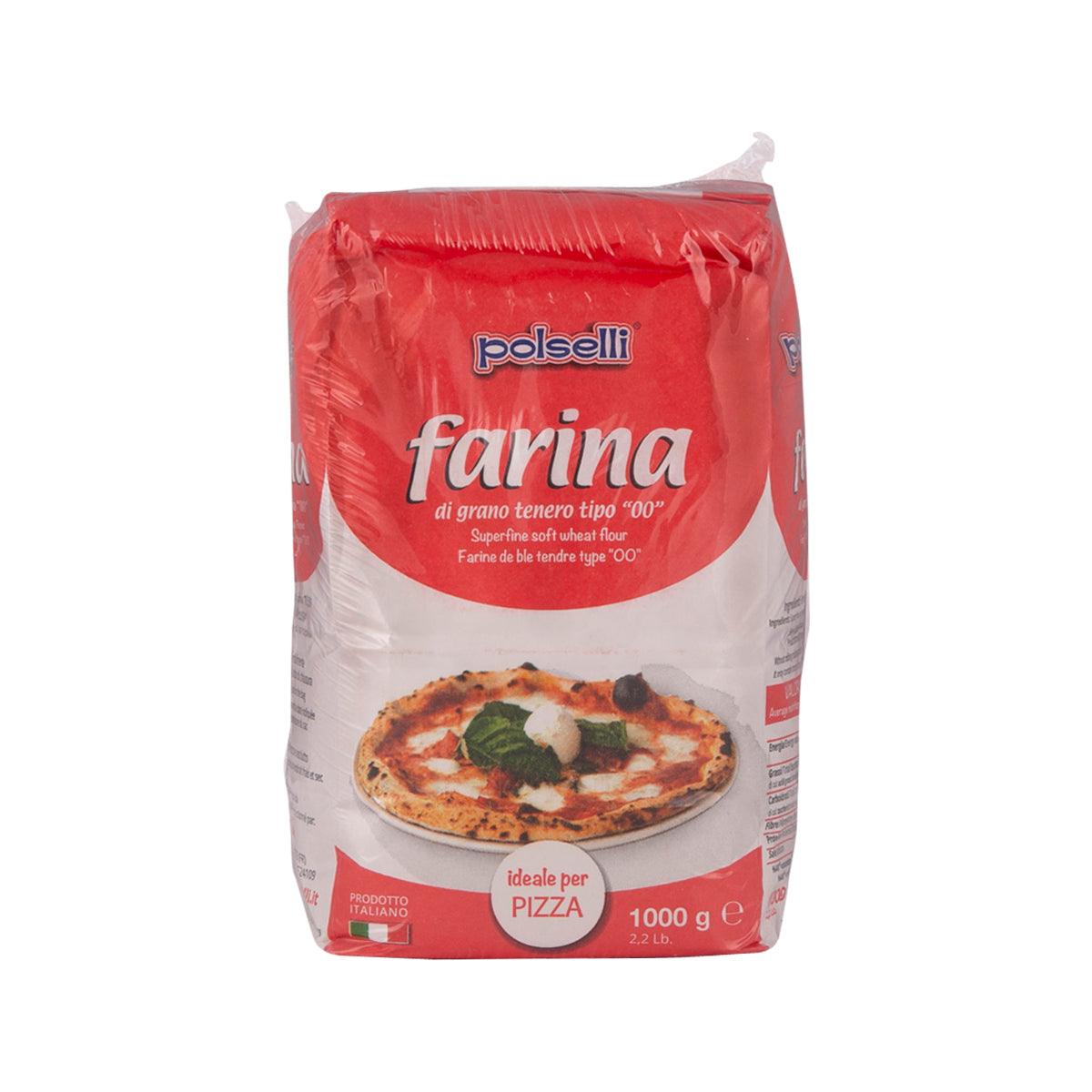 POLSELLI superfine wheat flour bag, front label for pizza, Type 00, 1kg