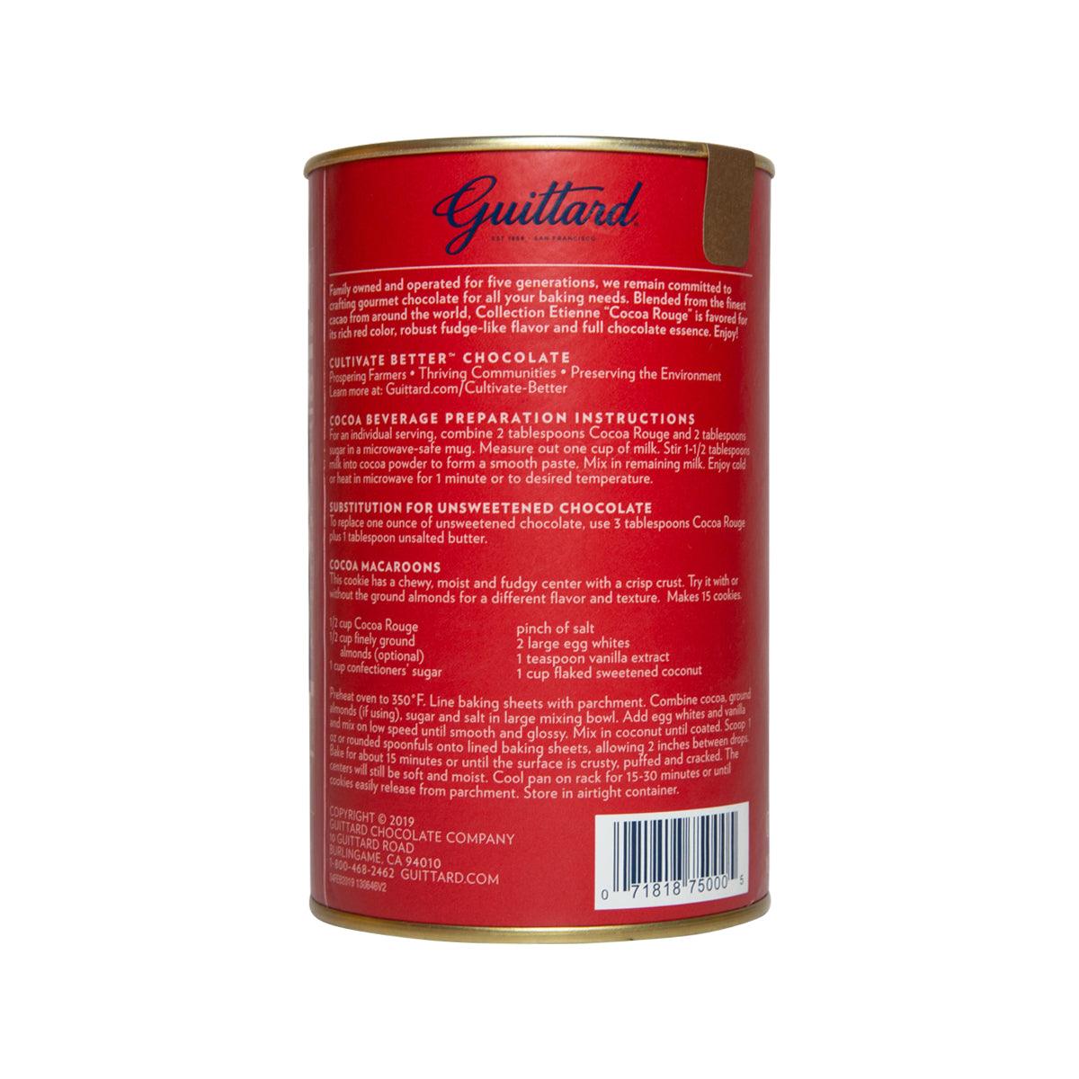GUITTARD cocoa powder can back with ingredients and nutrition text