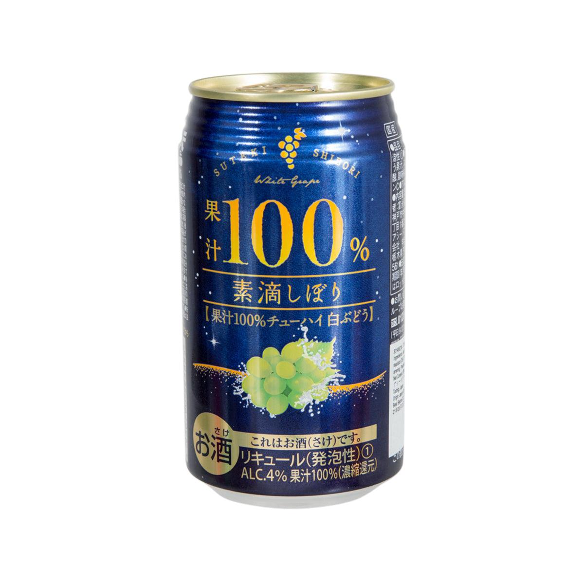 TOMINAGA shochu highball grape juice can, blue front label with 100% text