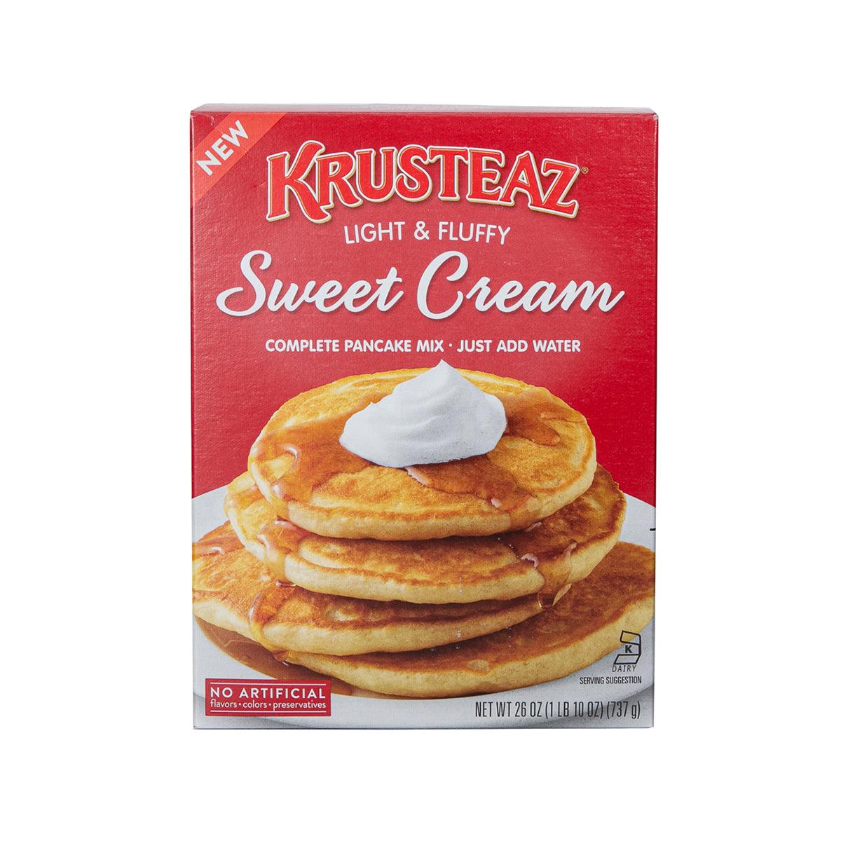 KRUSTEAZ Sweet Cream complete pancake mix box, light & fluffy, net wt 737 g