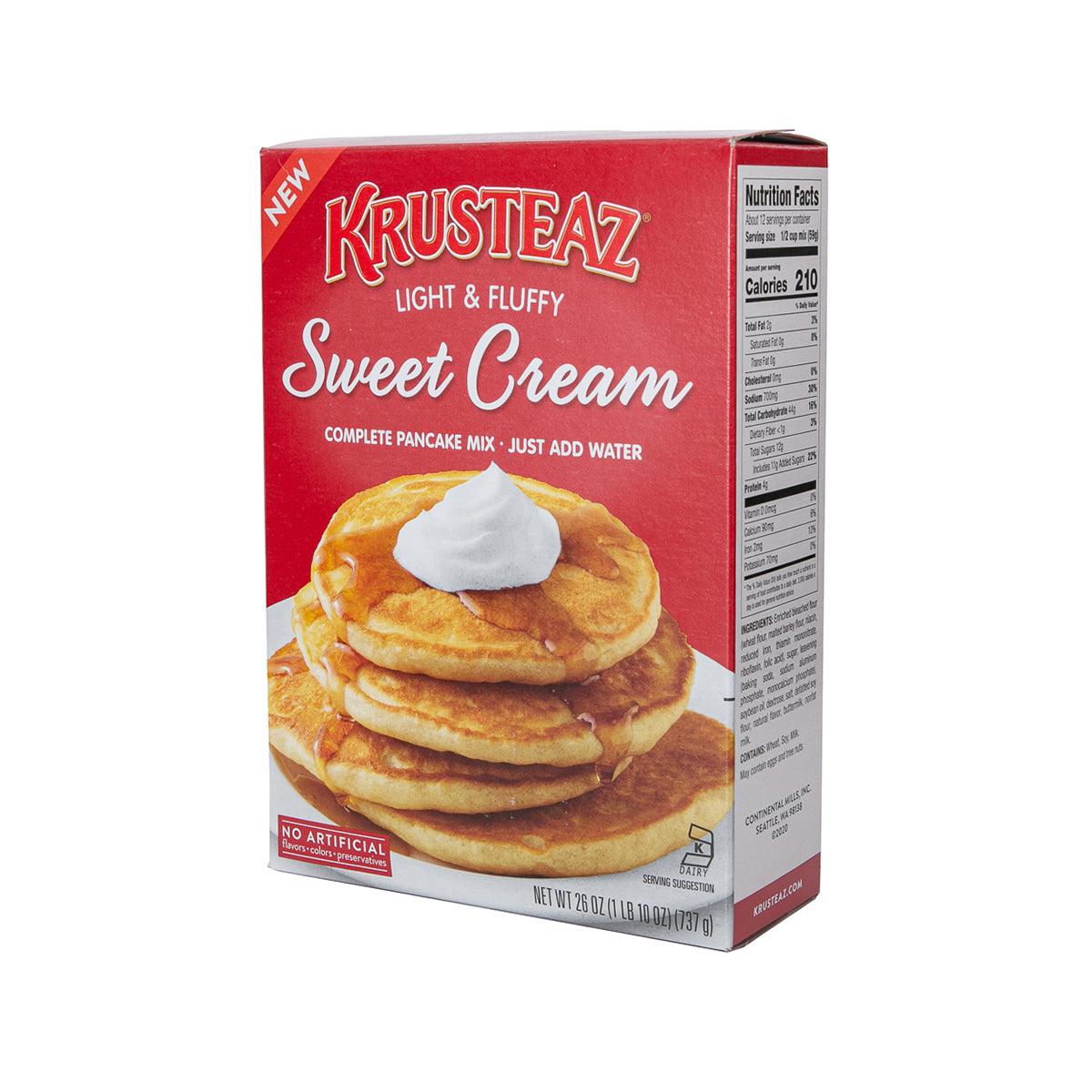 KRUSTEAZ Sweet Cream pancake mix box side with nutrition facts panel