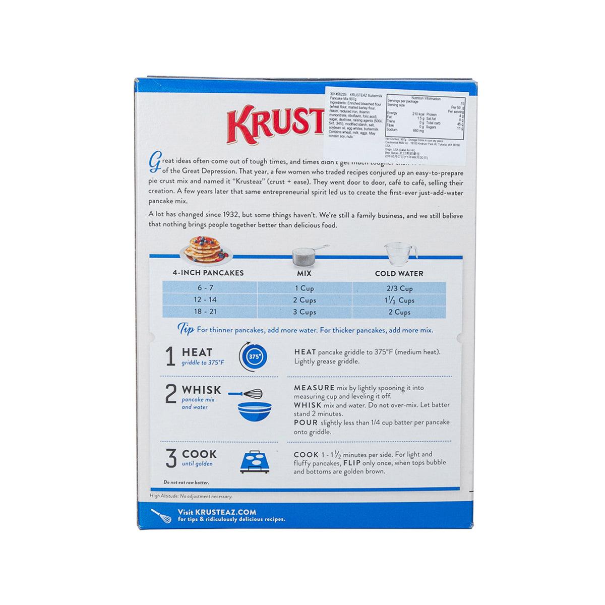 KRUSTEAZ Buttermilk pancake mix box back with directions and mix steps