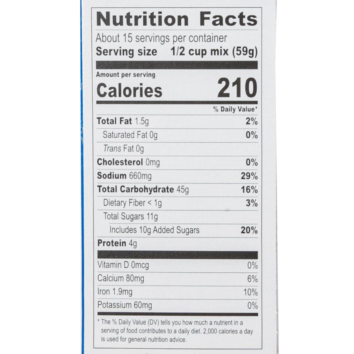 Nutrition Facts label for KRUSTEAZ Buttermilk pancake mix, 1/2 cup mix (59 g)