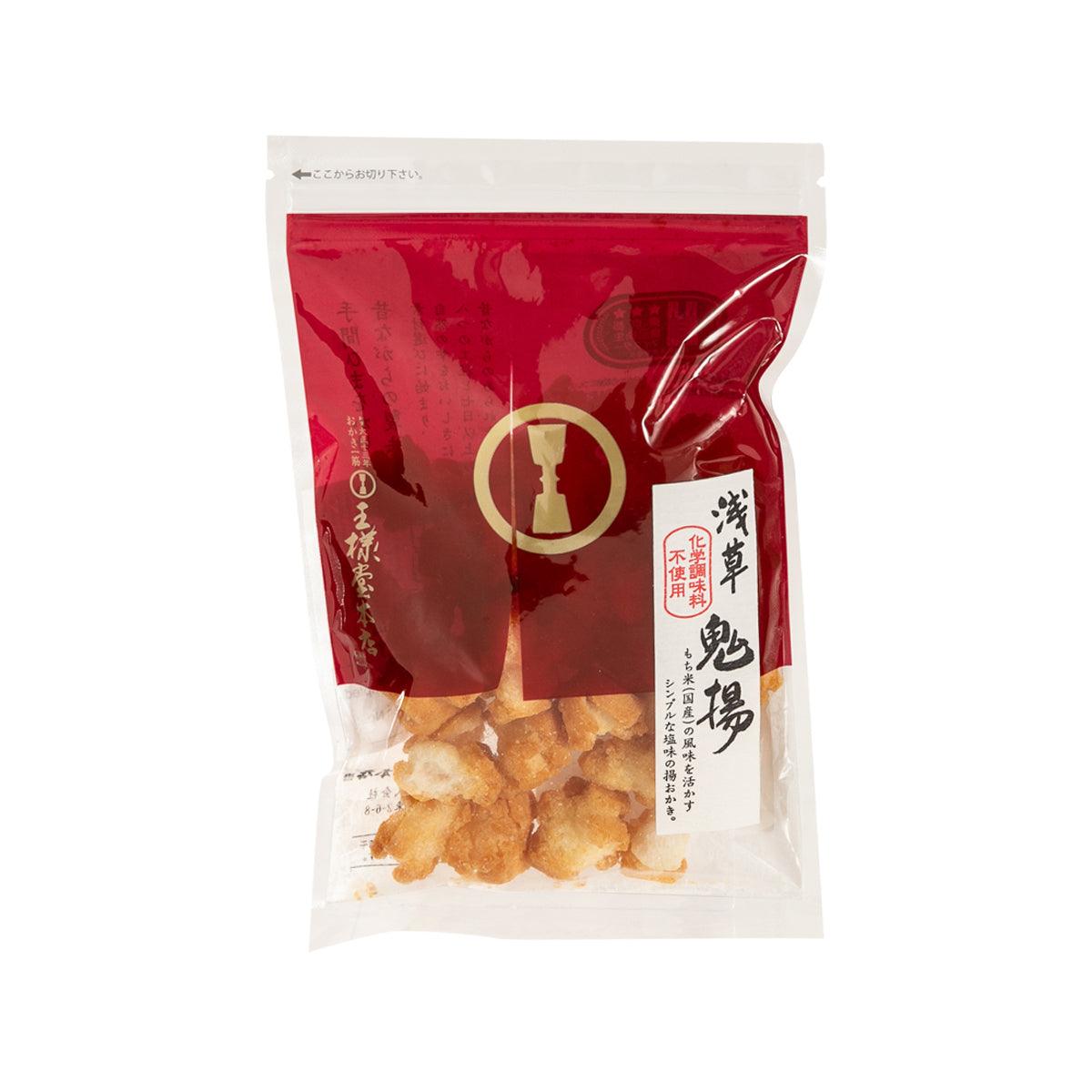 Packaged oniage rice crackers in red and clear resealable bag, 50g