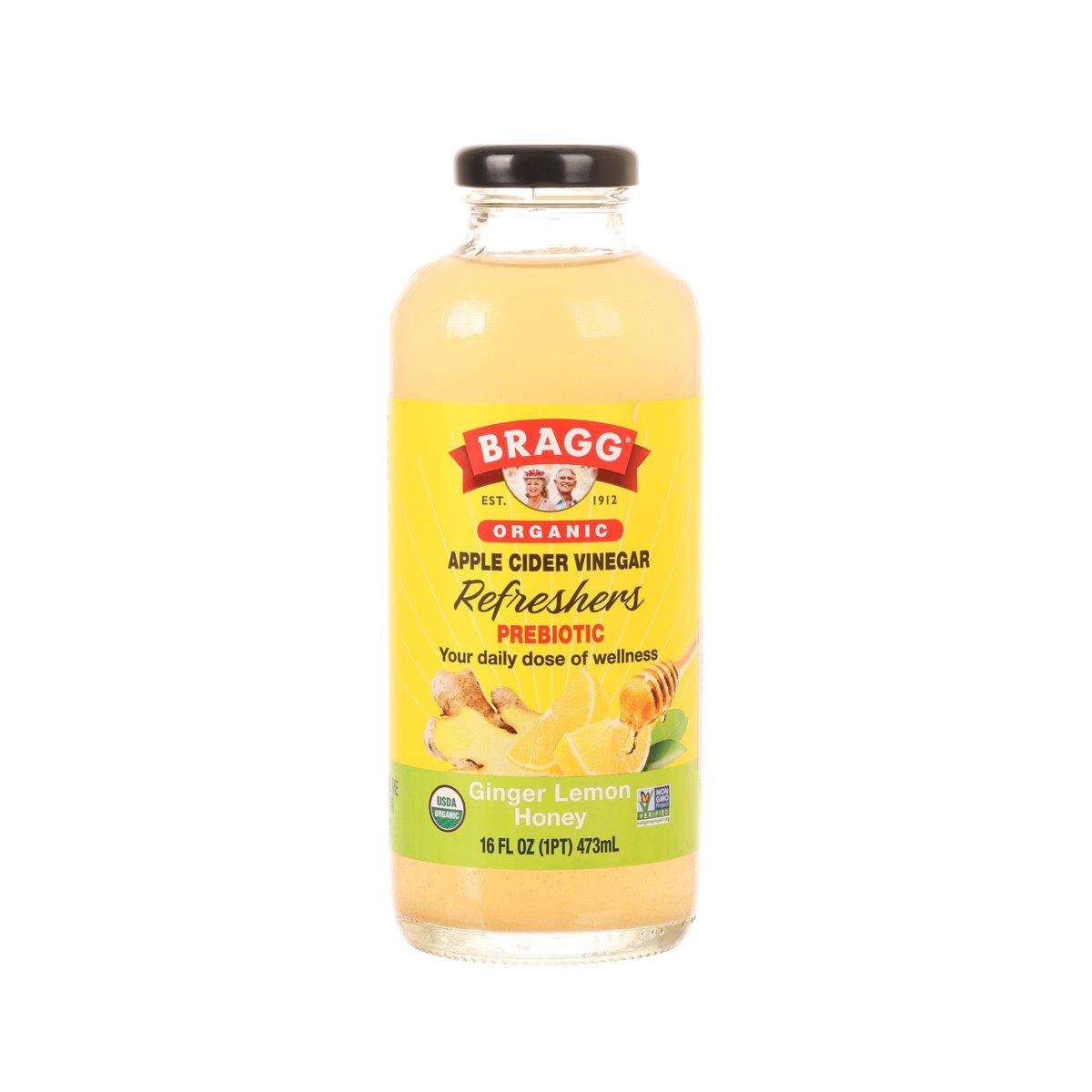 BRAGG organic apple cider vinegar refresher bottle, ginger lemon honey, 473 mL