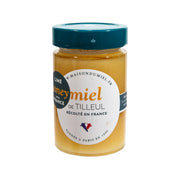 MAISONDUMIEL honey jar with lime and linden blossom; amber honey, blue lid