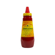 LINGHAM'S Sriracha hot chili sauce bottle, red squeeze bottle with yellow cap
