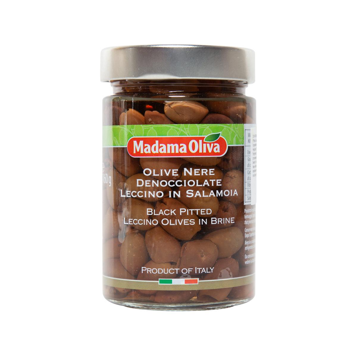 MADAMA OLIVA black pitted Leccino olives in brine, 300g jar