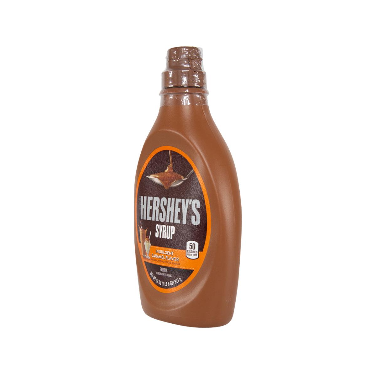 HERSHEY'S Indulgent Caramel Syrup bottle, side label, brown squeeze, 623g