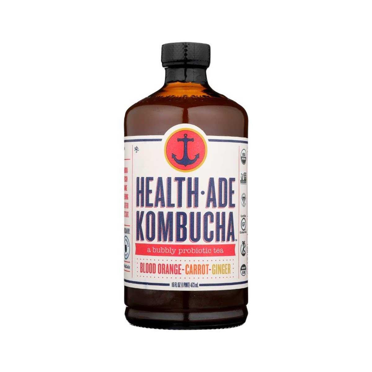 HEALTH ADE kombucha bottle, blood orange-carrot-ginger flavor, 473 mL