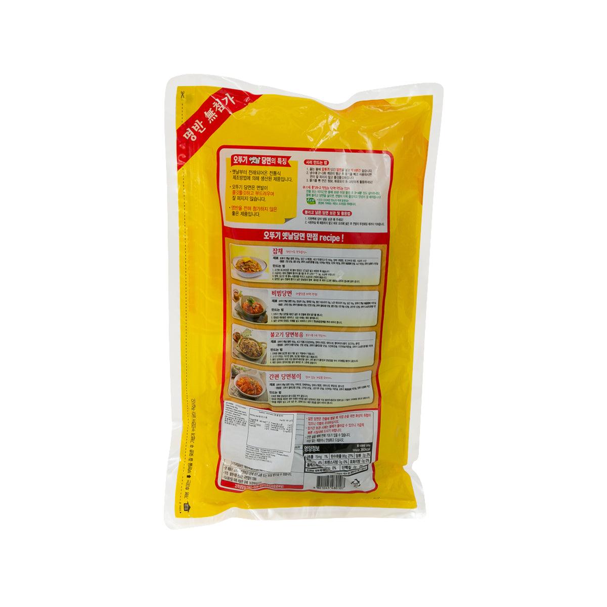 Korean glass noodle pouch, 300g, back panel with ingredient and serving info
