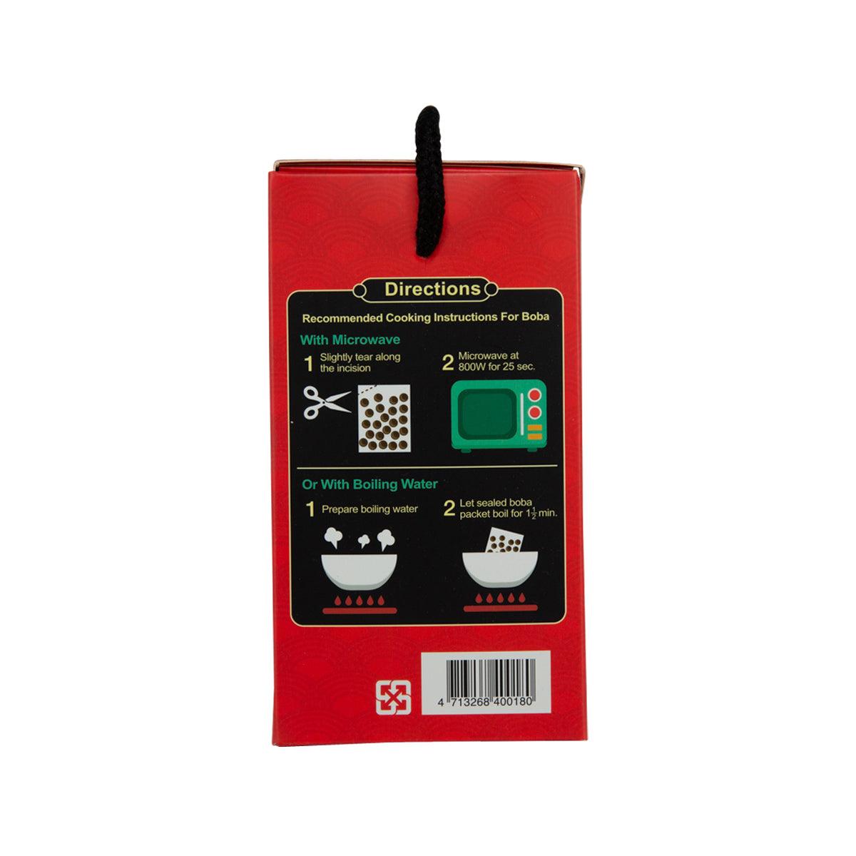 J WAY Brown Sugar Boba 123 milk tea mix box, red back with cooking directions