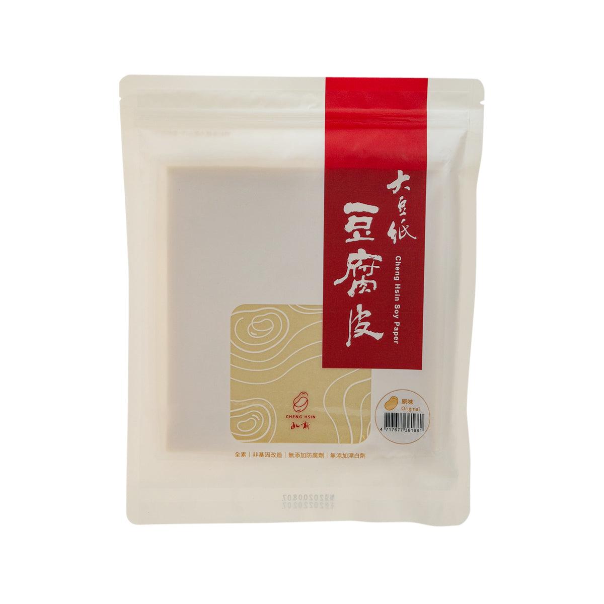 Soy paper sheets in cream resealable pouch with red label, 90 g