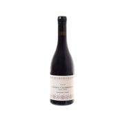 Gevrey-Chambertin wine bottle in dark glass with black cap and red-and-white label