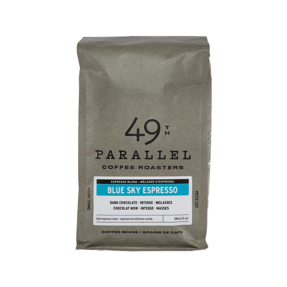 49TH PARALLEL Blue Sky Espresso dark roast coffee bean bag, 340g
