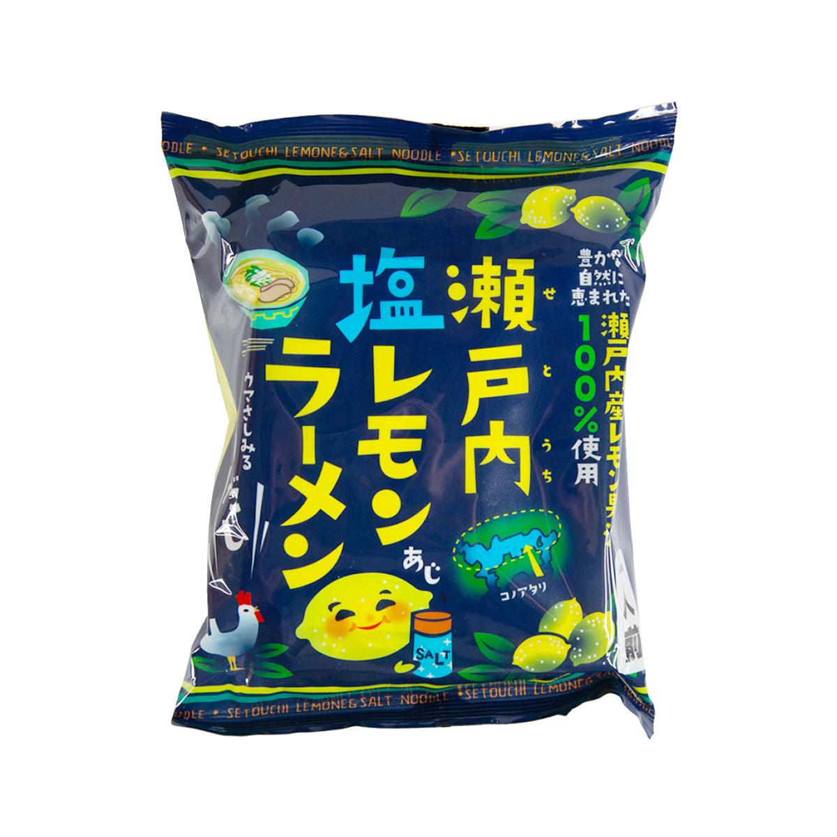 Salt & lemon ramen noodle packet, blue pouch with lemon and bowl graphics