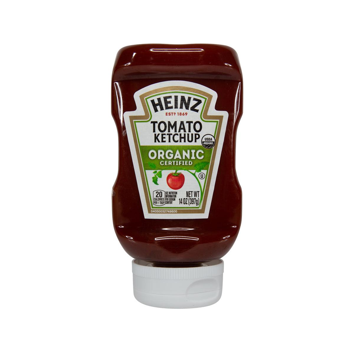 HEINZ Organic tomato ketchup bottle with front label and white flip-top cap