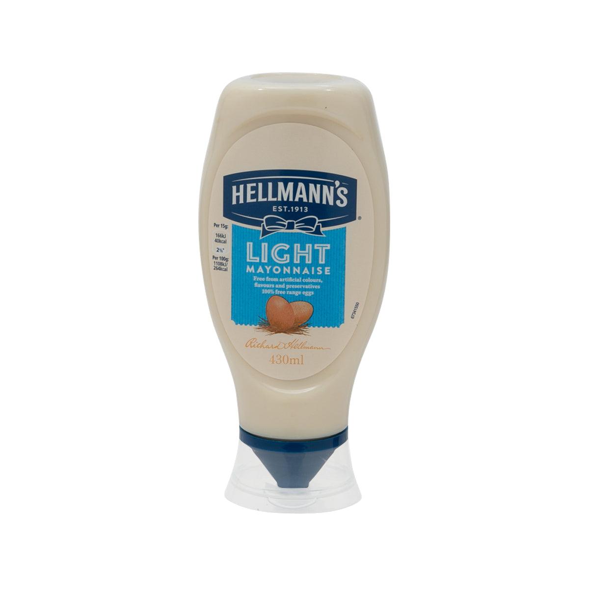 HELLMANN'S Light mayonnaise bottle (430 mL), cream with blue label