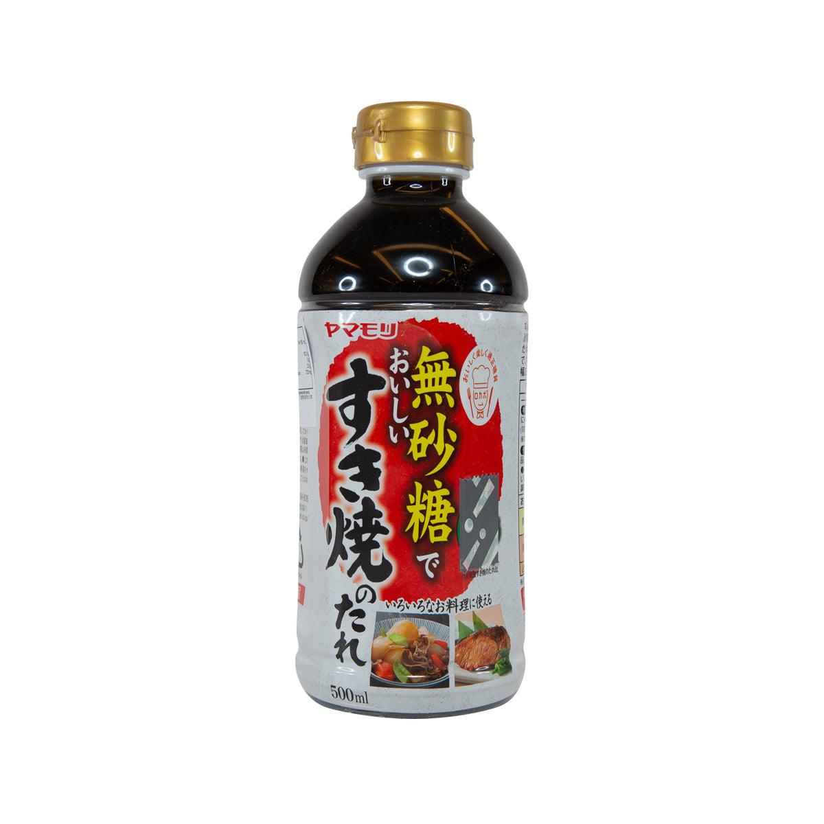 YAMAMORI no-sugar sukiyaki sauce bottle, 500 mL, dark brown with gold cap