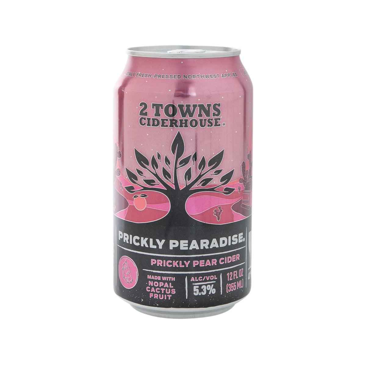 Prickly pear cider can, pink aluminum can with 2 TOWNS CIDERHOUSE branding