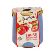 LA FERMIERE strawberry yogurt cup with red strawberry flavor label