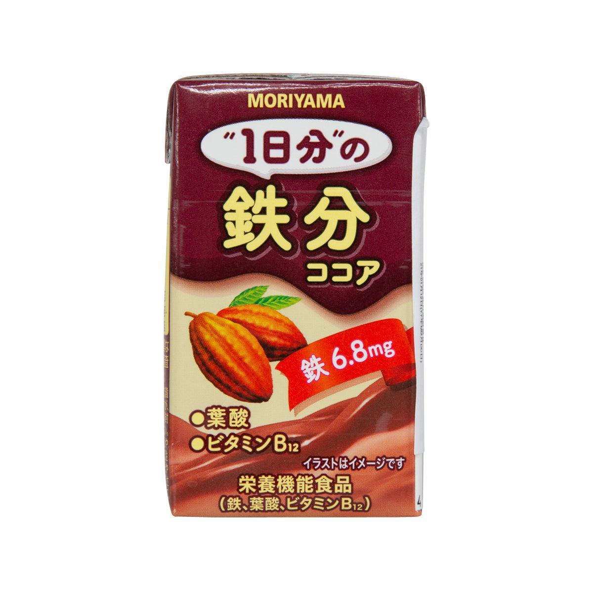 MORIYAMA cocoa drink with iron carton, cocoa and 6.8mg label