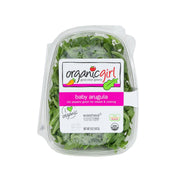 OrganicGirl baby arugula in clear plastic clamshell with front label
