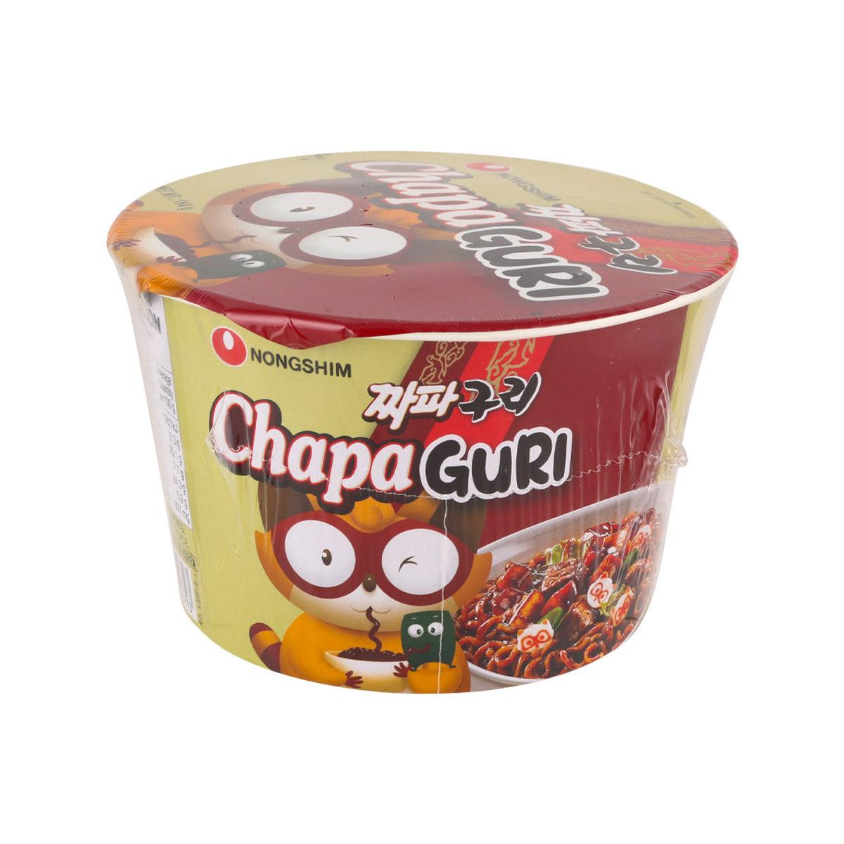 NONG SHIM Chapaguri dried noodle cup, sealed container with colorful side artwork