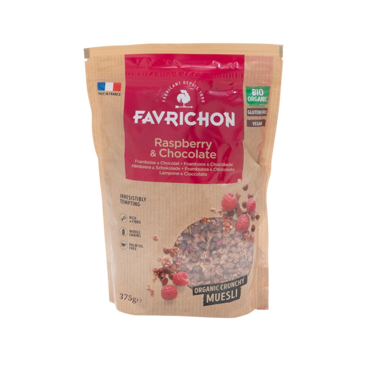 Organic gluten-free raspberry & chocolate crunchy muesli pouch, 375 g