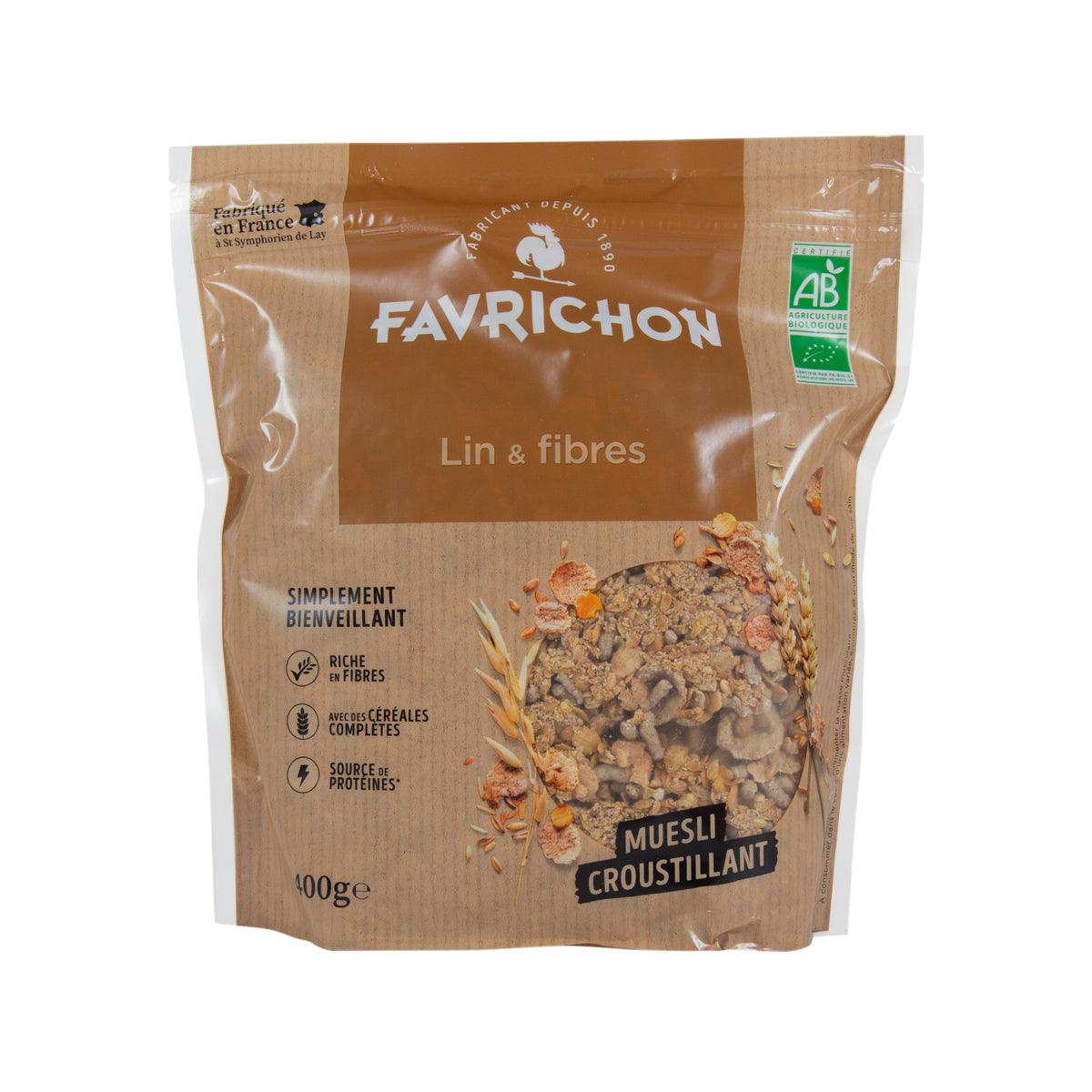 FAVRICHON organic flax & fiber crunchy muesli pouch, brown stand-up pack