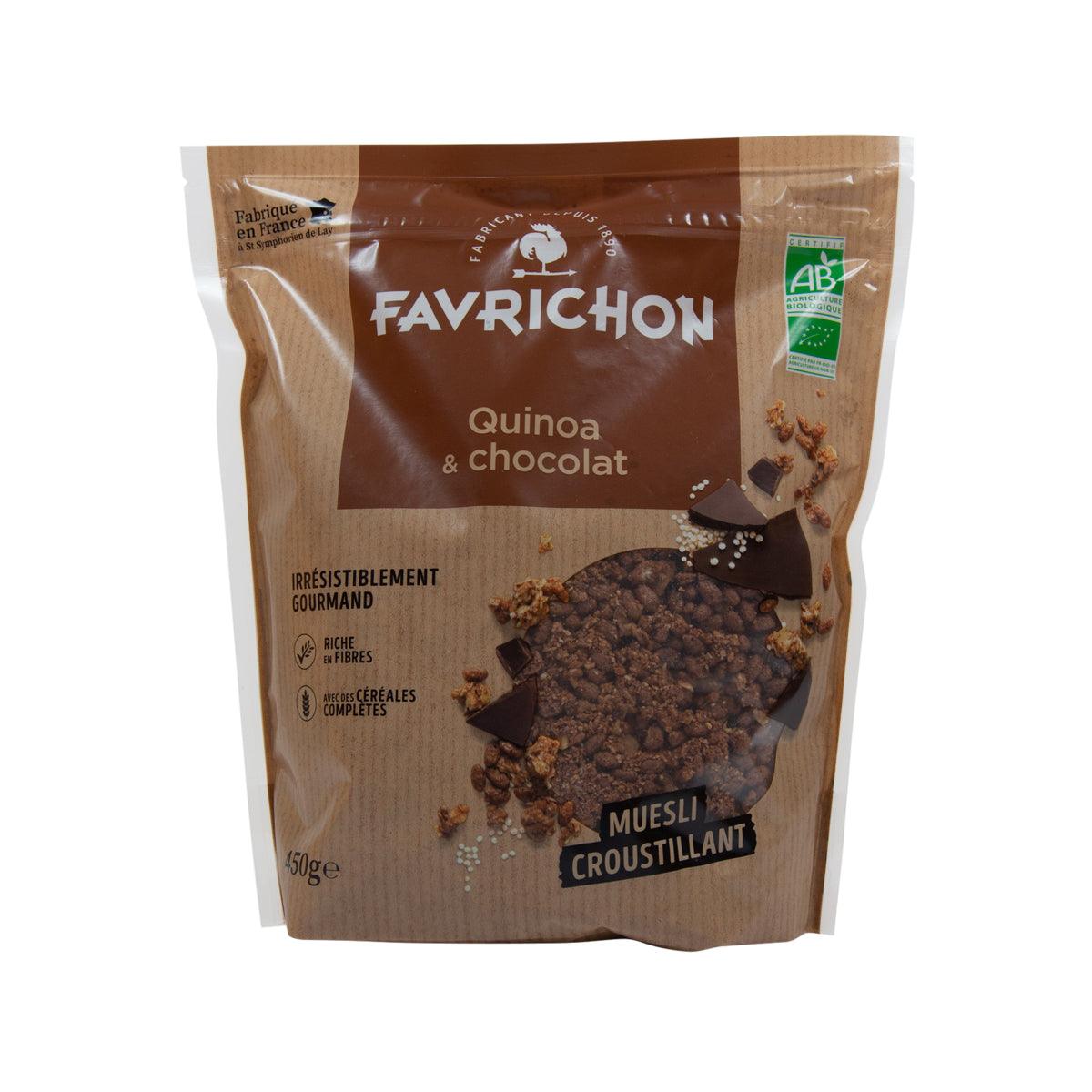 FAVRICHON quinoa and chocolate organic muesli pouch, 450 g, brown bag with AB logo