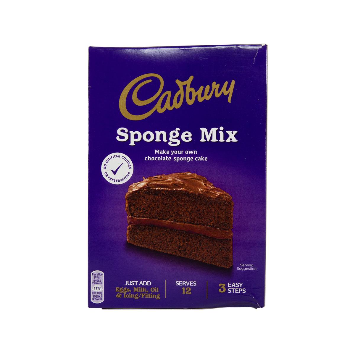 Cadbury sponge cake mix box with chocolate sponge cake image, 400g