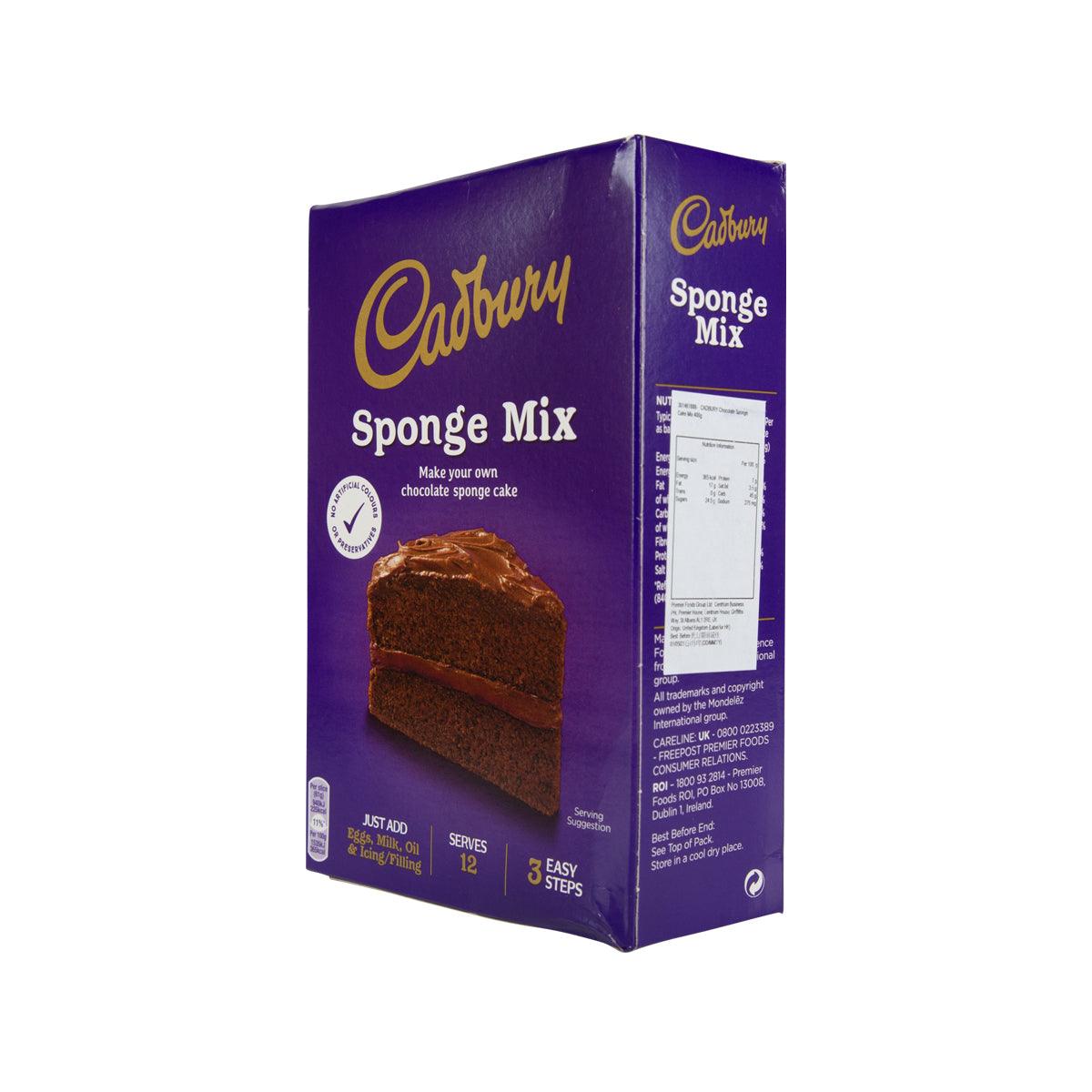 Cadbury sponge mix carton side view showing ingredients panel