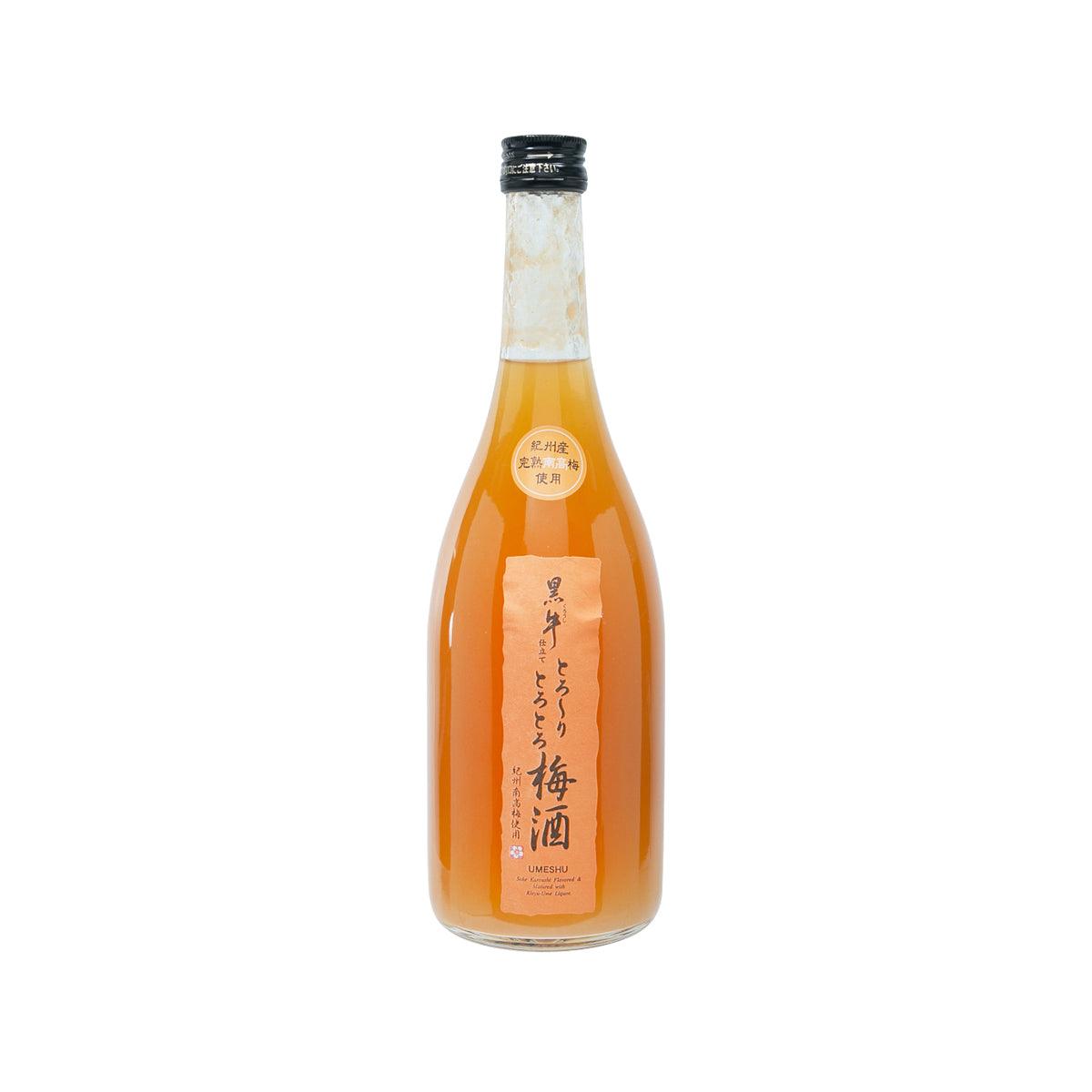 Umeshu liqueur bottle, amber orange liquid, front label, 720 mL