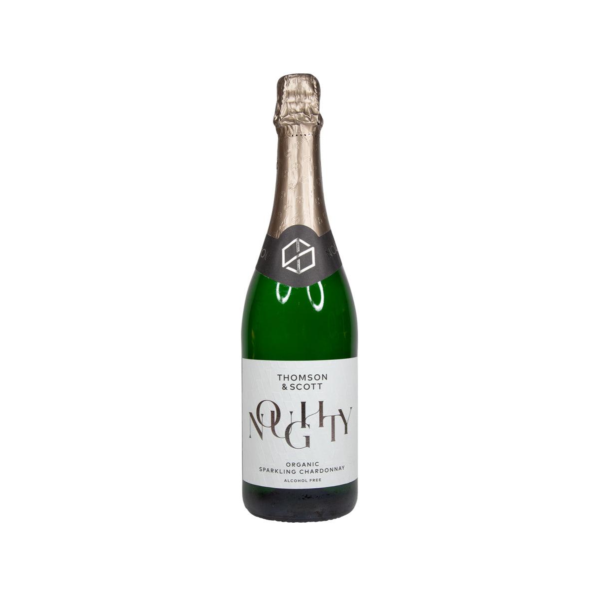 THOMSON & SCOTT alcohol-free organic sparkling chardonnay bottle, green glass