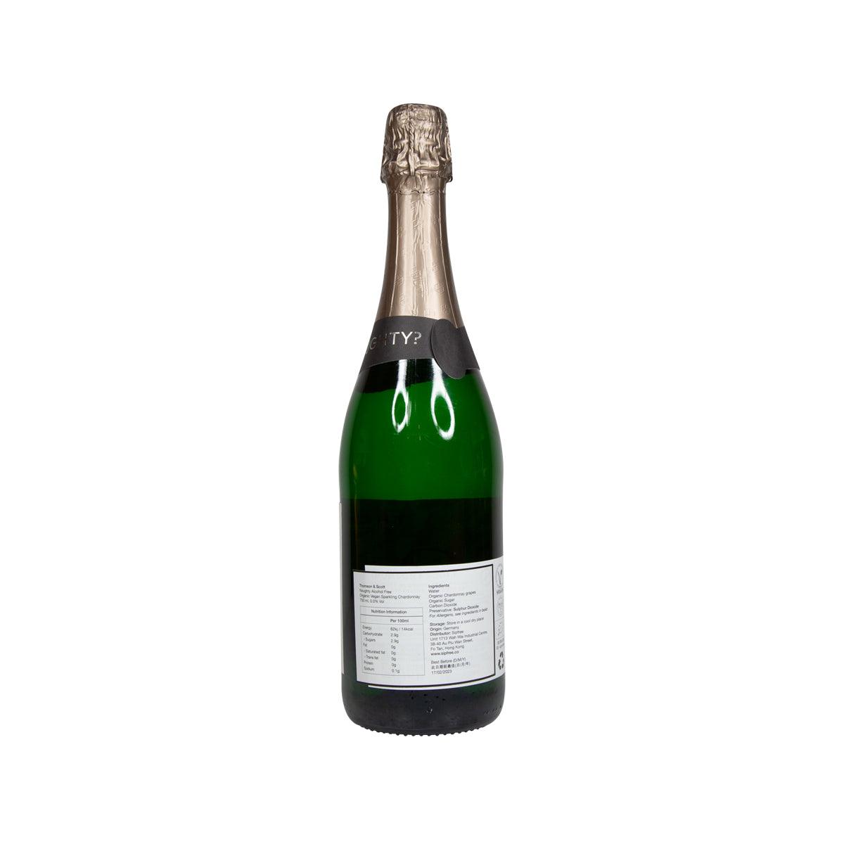 THOMSON & SCOTT alcohol-free sparkling chardonnay bottle, back label view